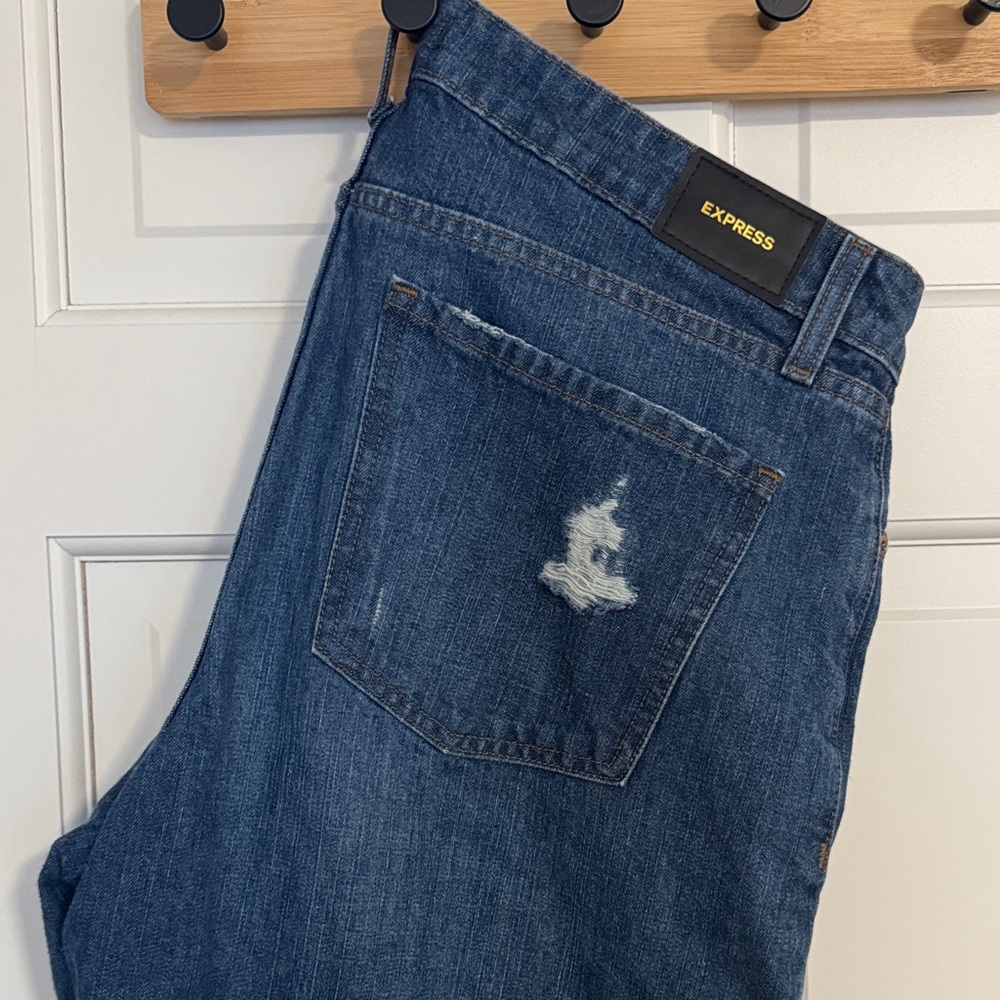 Express Dark Wash Distressed Boyfriend Jeans